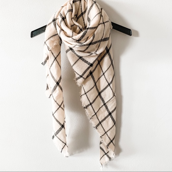 Winter Scarf/Shawl Cream/Plaid - Picture 2 of 2